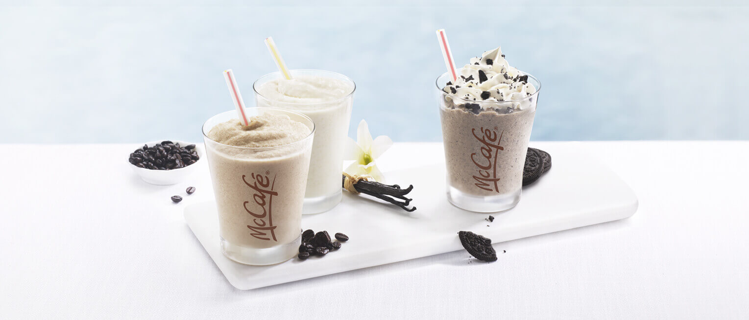 Image of Coffee Iced Frappé, Vanilla Chai Iced Frappé, and Oreo Cookie Coffee Iced Frappé